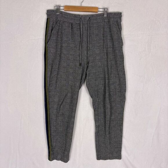 Anthropologie Pants - Maeve by Anthropologie Black Plaid with Sparkle Striped Side Pants Size Large